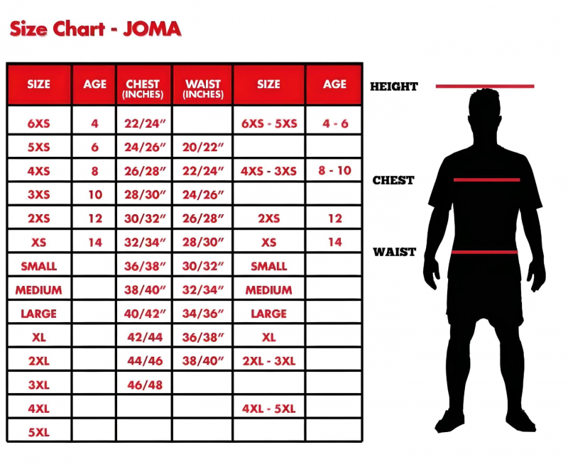 Joma Size Guide